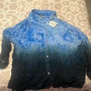 Blue Ombré Tie Dye Button Down